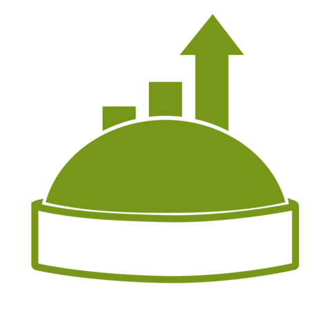 Usine de biogaz avec graphique d'efficacité Icône d'augmentation de l'efficacité des installations de biogaz