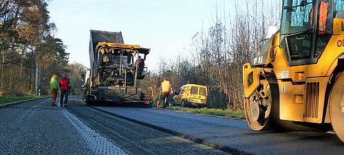 Construction d'une route durable avec un rouleau compresseur et une niveleuse Réalisation d'une route résistante avec un rouleau et une terneuse