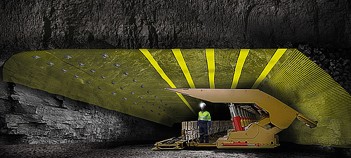 Renforcement de la voûte d'un tunnel avec Minegrid pour la sécurisation et la stabilisation Plafond d'un tunnel renforcé par une géogrille Minegrid