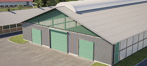 Lubratec ventilation graphic Stable building equipped with Lubratec windbreak nets and wrap-around vents