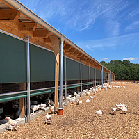 Aération par enroulement comme transition entre le jardin d'hiver et l'aire d'exercice libre pour les poulets de chair bio
